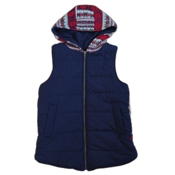 Jackets & Blazers - Oddi Blue Hooded Puffer Vest with Knit Back and Hood Size Small
